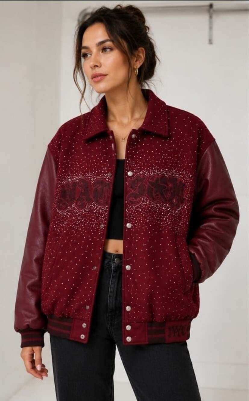 WATSON Aim For The Stars Varsity Jacket Women's Size 2XL Burgundy NWT D30